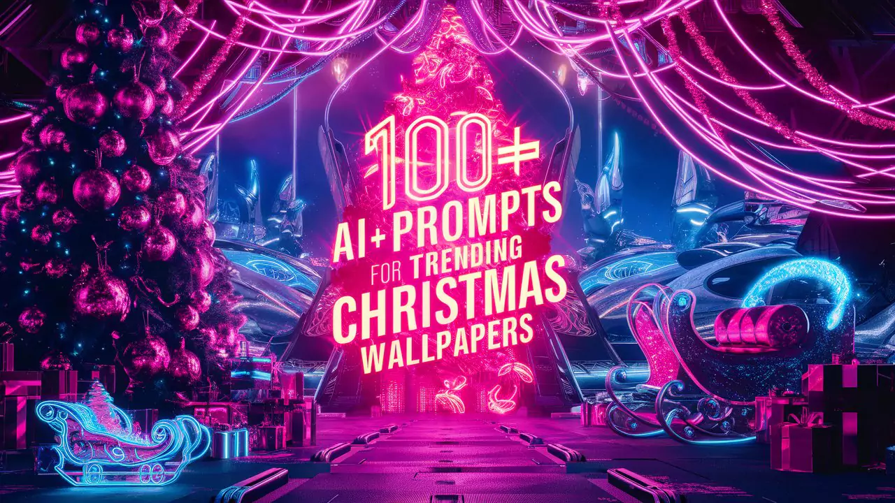 Vibrant cyberpunk Christmas wallpaper promotion by AI Artz