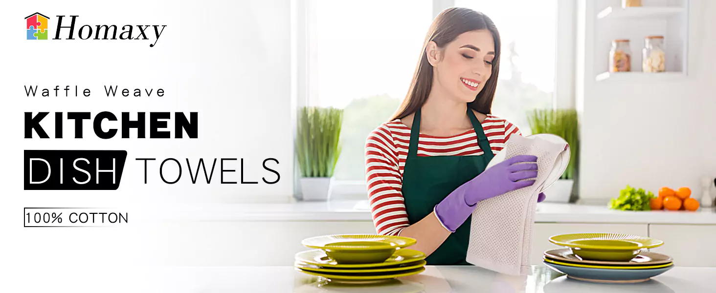 Homaxy Waffle Weave Dish Towels Review A woman using the towels