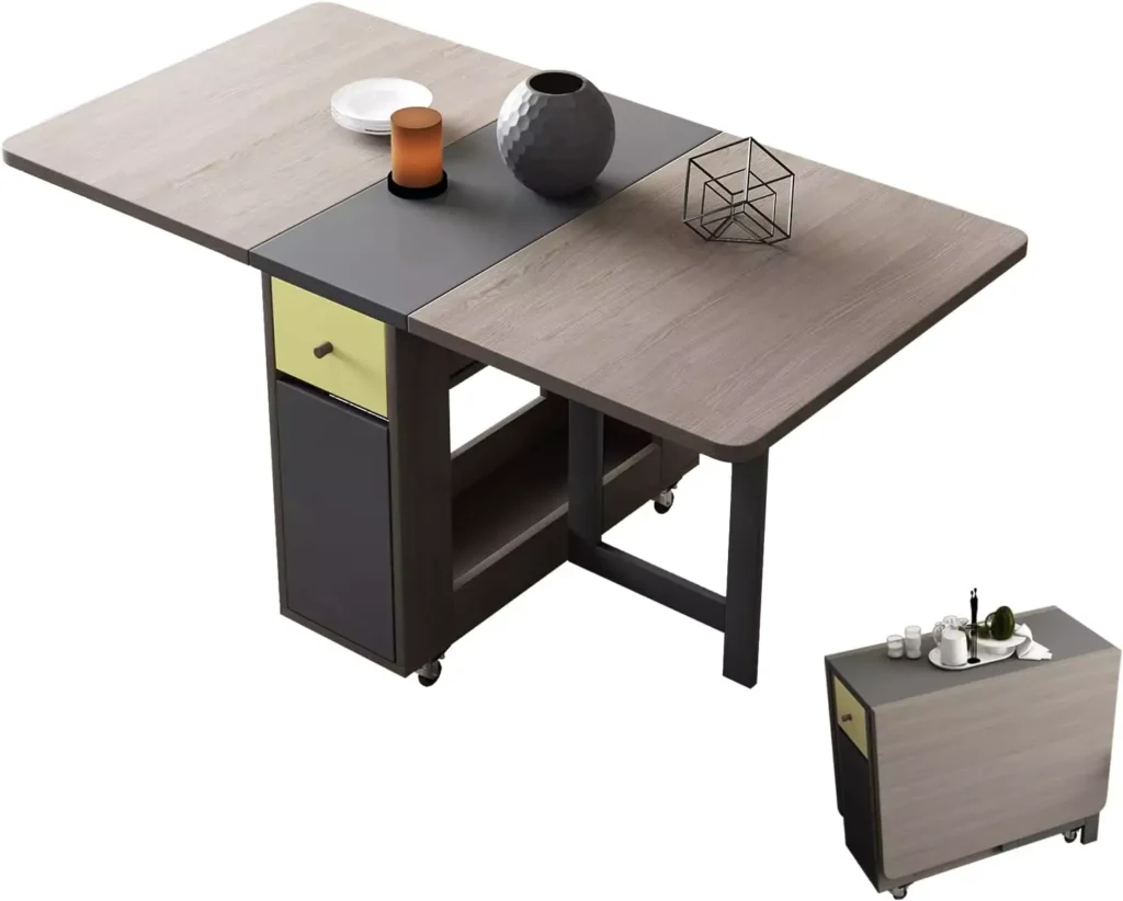 FUNROLUX Folding Dining Table with Storage Rack and 2 Drawers