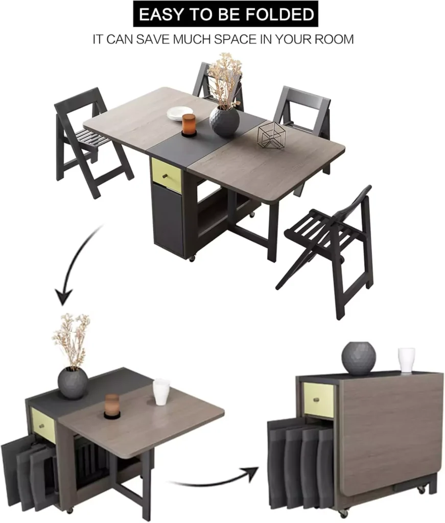 FUNROLUX Folding Dining Table with Storage Rack and 2 Drawers - Mobility & Construction