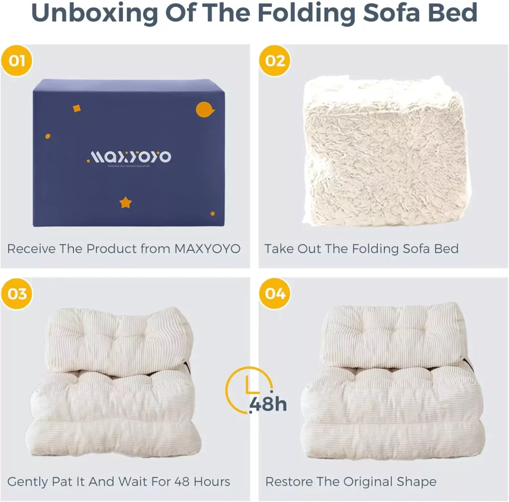 MAXYOYO Folding Sofa Bed, Convertible Sleeper Chair with Pillow Foldable Mattress with Back Support - Portability & Convenience