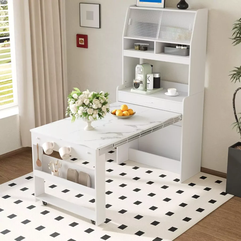 Polibi Space-Saving Buffet Hutch with Foldable Table