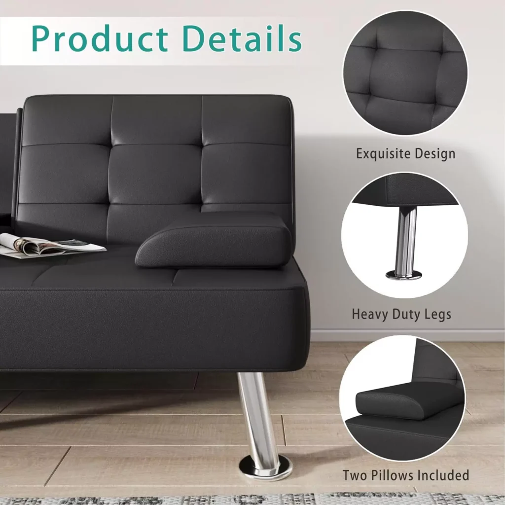 Flamaker Futon Sofa Bed Modern Folding Futon Set Convertible Recliner Lounge for Living Room - Adjustable & Convertible