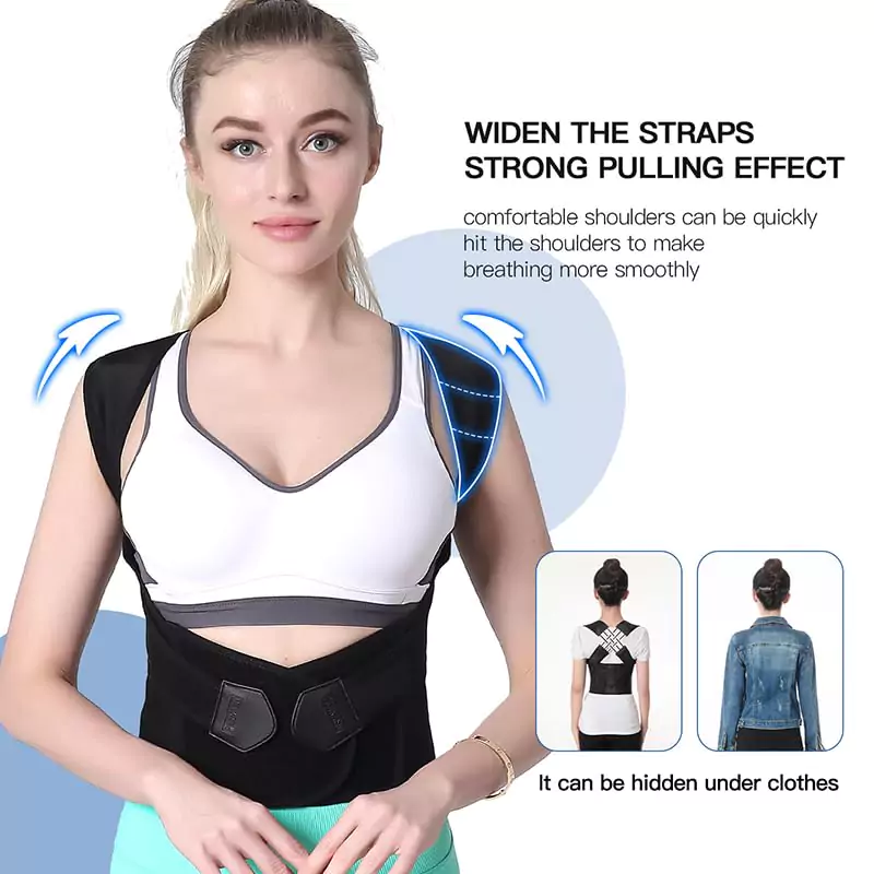 Posture corrector for women with widened adjustable straps and strong pulling effect for shoulder straightening, comfortable upper back support brace for scoliosis and hunchback, breathable design that can be discreetly worn under clothes, ideal for users seeking easy-to-hide posture correctors for daily wear by AI Artz.