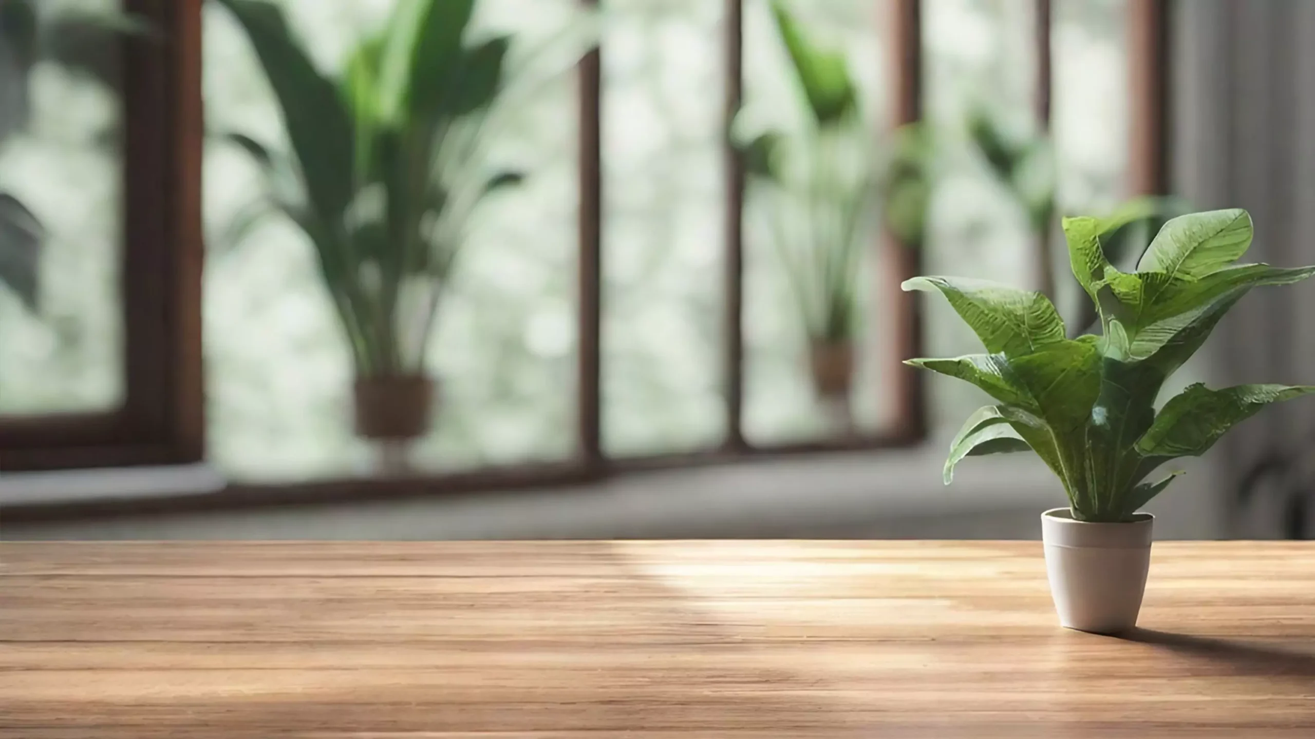 Low maintenance indoor plants in white pot on wooden table with sunlight, ideal for apartments and offices. Best easy to grow indoor plant for smart indoor gardens, greenery for busy lifestyles and beginners by AI Artz