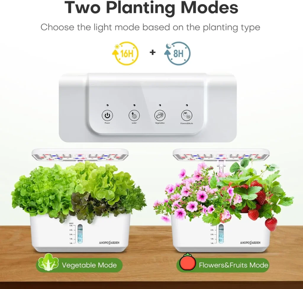 Ahopegarden indoor garden kit with light on amazon ten pods hydroponics growing system dual planting modes LED grow light for vegetables flowers fruits aeroponic countertop herb and vegetable planter with selectable germination settings by AI Artz