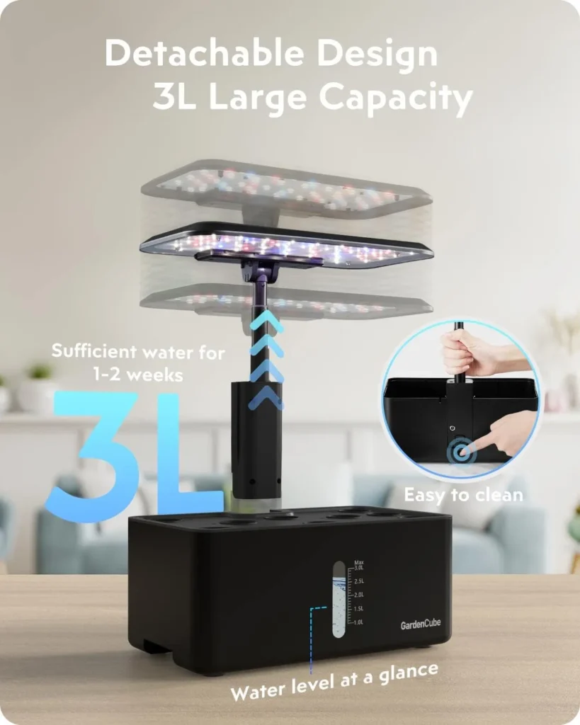 Indoor garden kit with light amazon showing hydroponics growing system with detachable 3 liter water tank large capacity easy cleaning smart water pump LED grow light for healthy herbs and vegetables ideal home kitchen office planter by AI Artz
